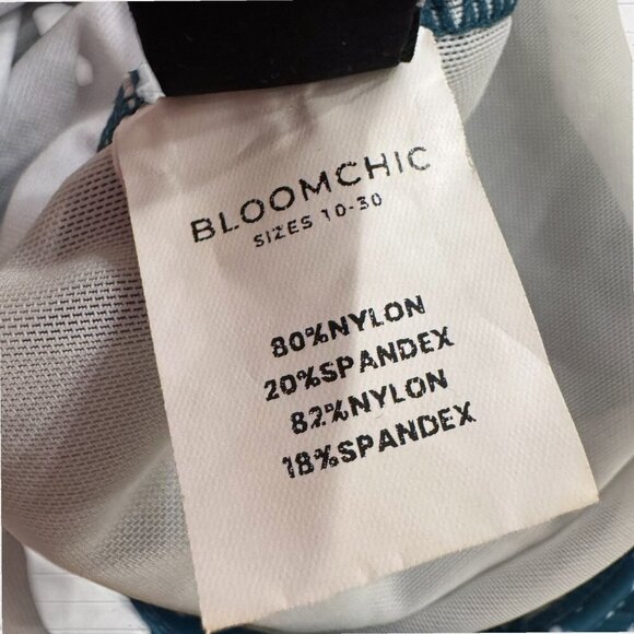 BLOOMCHIC Teal Ditsy Floral Patchwork Gathered Floral Swimsuit Swim Suit L 12 - Picture 7 of 8